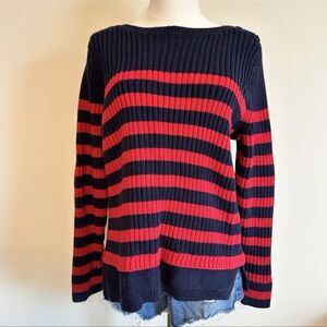 Croft & Barrow Navy and Red Striped Sweater